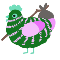 A leaf and lavender chicken with a bar pattern