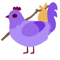 A lilac and blurple chicken with a head pattern