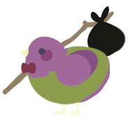 A chartreuse and violet chicken with a head pattern