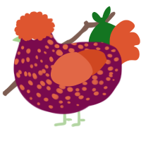 A wine and vermilion chicken with a speckle pattern
