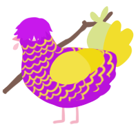 A amethyst and yellow chicken with a lace pattern