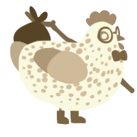 A white and orchid chicken with a speckle pattern