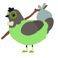 A gluppy and grey chicken with a head pattern