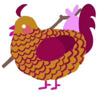 A ochre and maroon chicken with a lace pattern