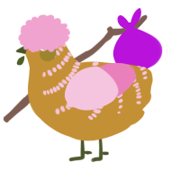 A gold and pink chicken with a half-bar pattern