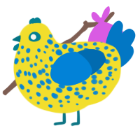 A yellow and sapphire chicken with a speckle pattern