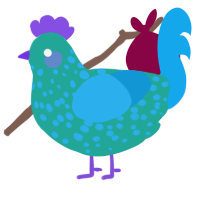 A turquoise and sky chicken with a speckle pattern