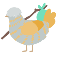 A silver and honey chicken with a bar pattern