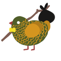 A olive and ochre chicken with a lace pattern