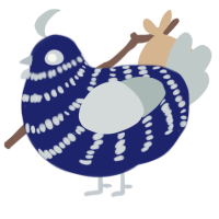 A navy and silver chicken with a bar pattern