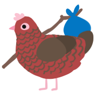 A red and bark chicken with a lace pattern