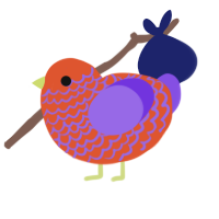 A vermilion and blurple chicken with a lace pattern