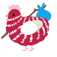 A crimson and white chicken with a bar pattern