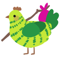 A lime and viridian chicken with a bar pattern