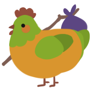 A orange and chartreuse chicken with a head pattern