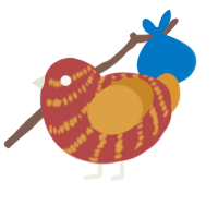 A red and orange chicken with a bar pattern