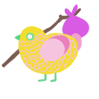 A yellow and pink chicken with a lace pattern