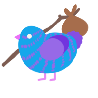 A sky and blurple chicken with a bar pattern