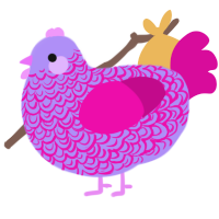 A lilac and fuchsia chicken with a double-lace pattern