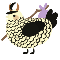 A cream and black chicken with a lace pattern