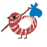 A red and white chicken with a bar pattern