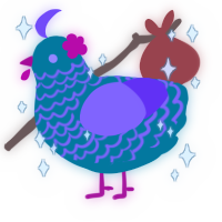 A sea and blurple chicken with a lace pattern
