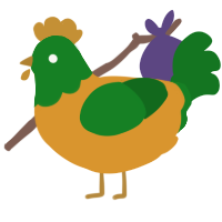 A orange and leaf chicken with a head pattern