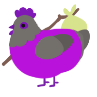 A amethyst and grey chicken with a head pattern