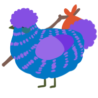 A sapphire and blurple chicken with a bar pattern