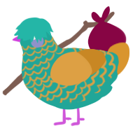 A turquoise and orange chicken with a lace pattern