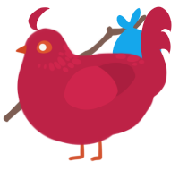 A crimson chicken with a neck-speckle pattern