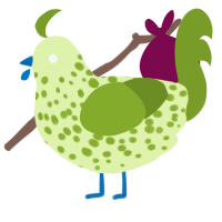 A apple and chartreuse chicken with a speckle pattern
