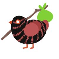 A black and red chicken with a bar pattern