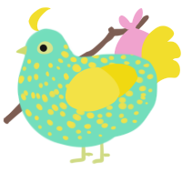 A mint and yellow chicken with a speckle pattern