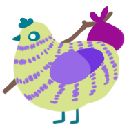 A lemon and blurple chicken with a bar pattern