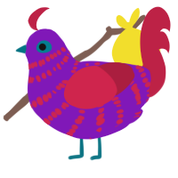 A violet and crimson chicken with a bar pattern