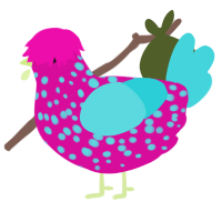 A fuchsia and aqua chicken with a speckle pattern