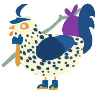 A black and honey chicken with a speckle pattern