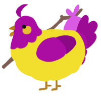 A yellow and plum chicken with a head pattern