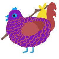 A violet and red chicken with a lace pattern