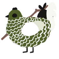 A olive and white chicken with a lace pattern
