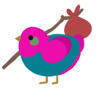 A sea and fuchsia chicken with a head pattern