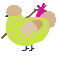 A lime and beige chicken with a bar pattern