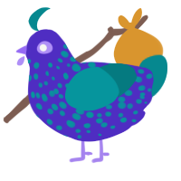 A indigo and teal chicken with a speckle pattern