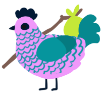 A lavender and teal chicken with a lace pattern