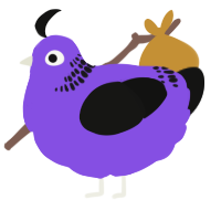 A blurple and black chicken with a neck-band pattern