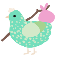 A mint and gluppy chicken with a speckle pattern
