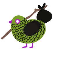 A chartreuse and sable chicken with a lace pattern
