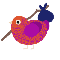 A vermilion and plum chicken with a double-lace pattern