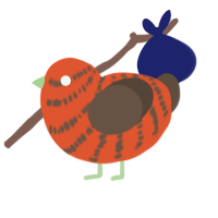 A vermilion and bark chicken with a bar pattern